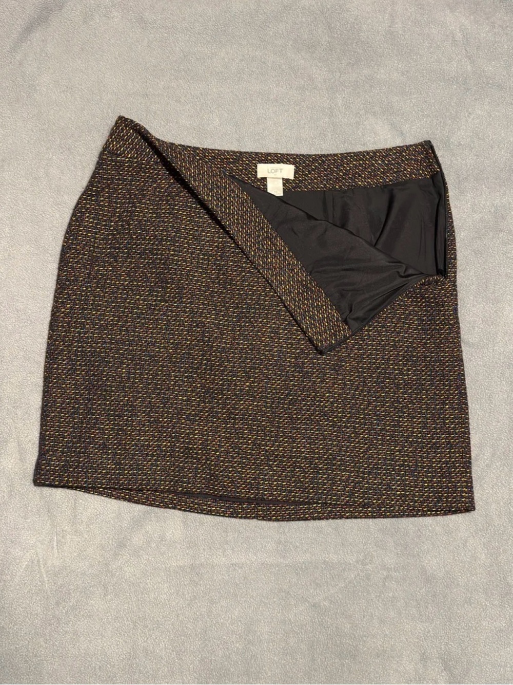 LOFT Tweed Y2K Mini Skirt in Black with Multicolor Flecks